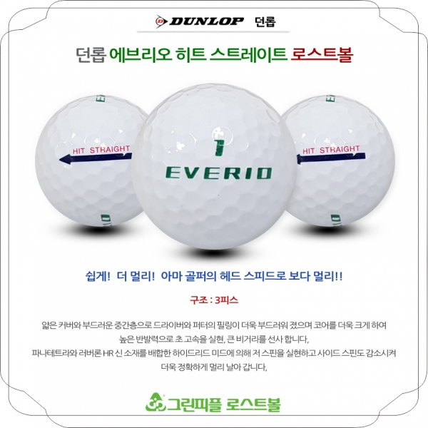 그린피플,던롭 에브리오 히트 스트레이트 3피스 A+급 로스트볼 16개